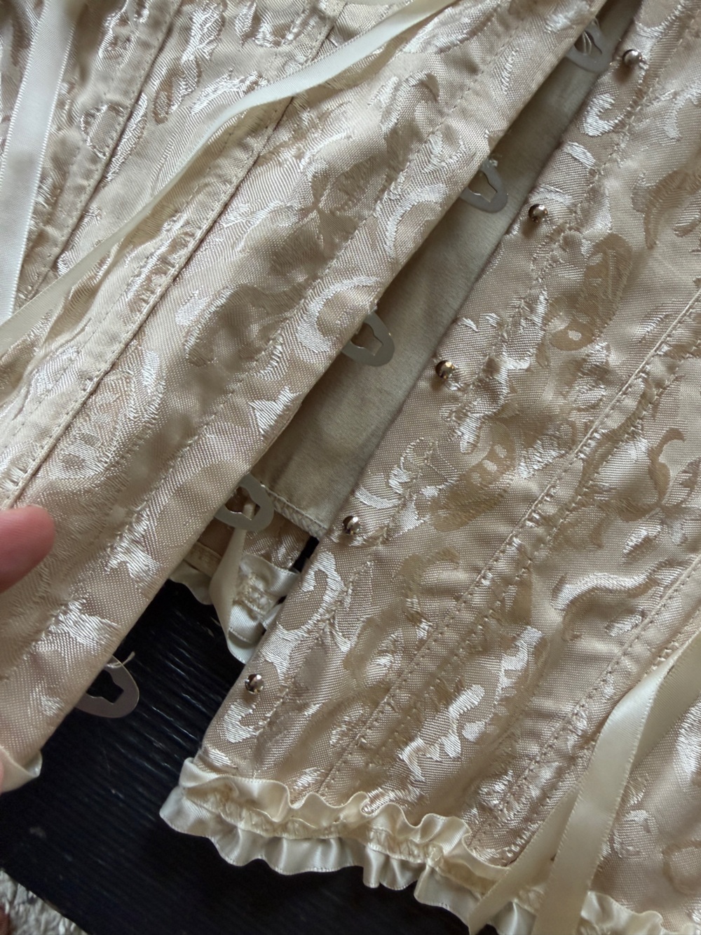 Ivory Lace-Up Brocade Corset Bustier Satin Top L NWOT - Picture 7 of 16
